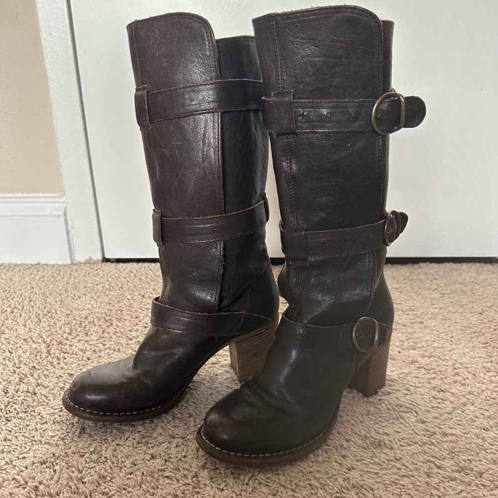 Fiorentini + Baker Chocolate Brown Heeled Biker Boots